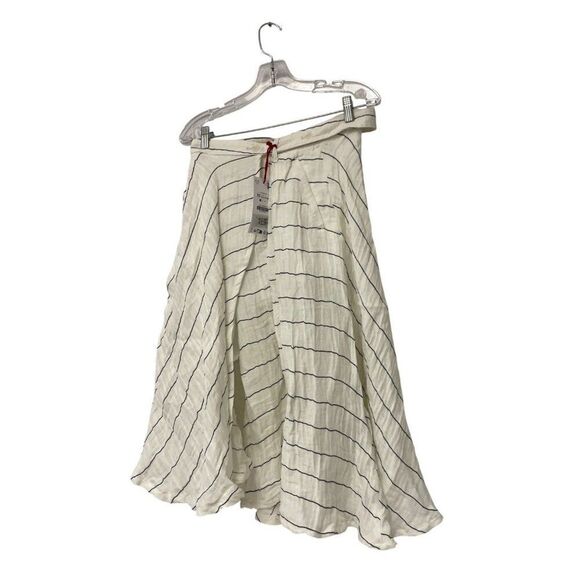 Zara Srpls Womes Midi Skirt XS White Black Striped Linen Blend 4676/900 NWT - Picture 2 of 16
